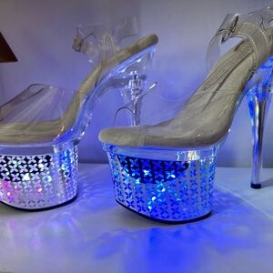 Transparent Platform Heels with LED Lights 7” Inches height. Size 10